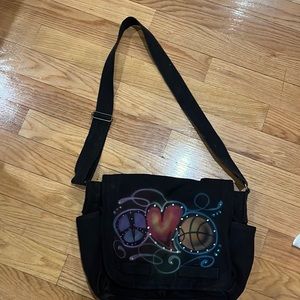 black hand painted  basketball theme   messenger bag.